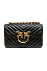 PINKO Black Leather Love One Mini Shoulder Bag